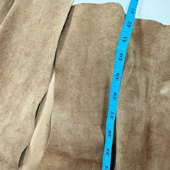 Chicos Leather Trench Coat Womens Medium Tan Open Front Long Lightweight Suede - Picture 4 of 8